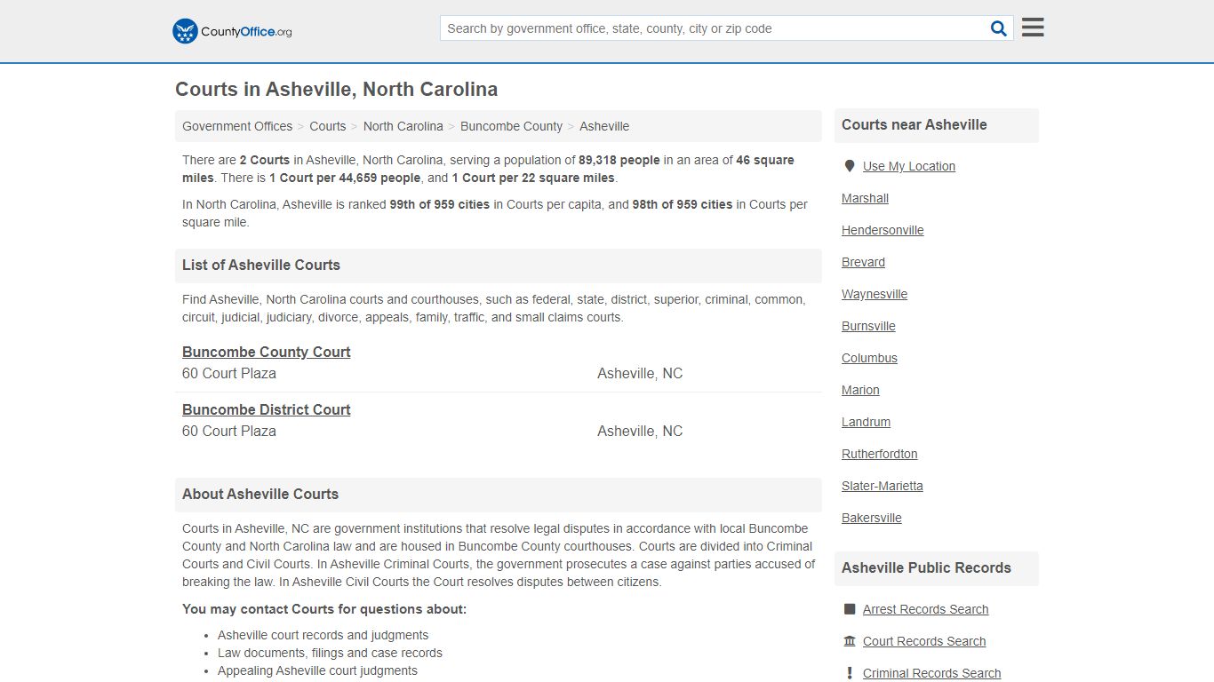 Courts - Asheville, NC (Court Records & Calendars)