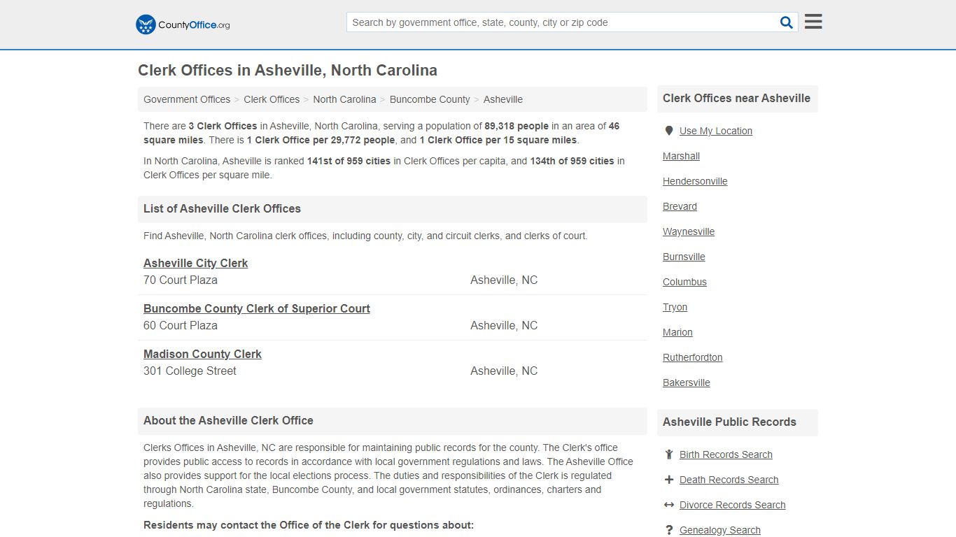 Clerk Offices - Asheville, NC (County & Court Records)